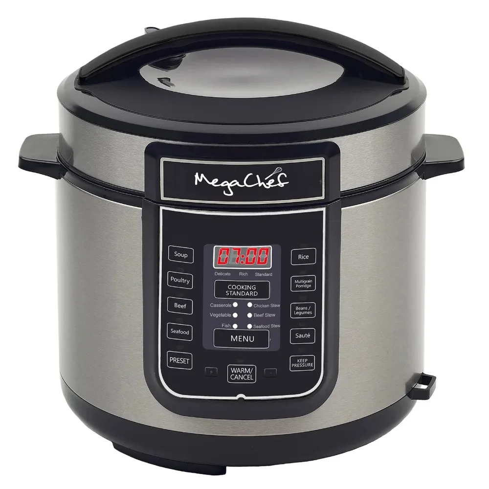 MegaChef 6 Quart Electric Pressure Cooker with 14 Pre-Set Multi-Function Features & Stainless Steel Pot