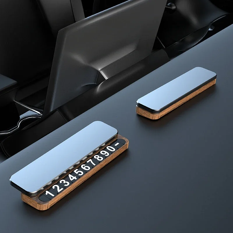 Universal Hidden Phone Number Card Car Temporary Parking Plate Metal Walnut Car-styling Auto Accessories