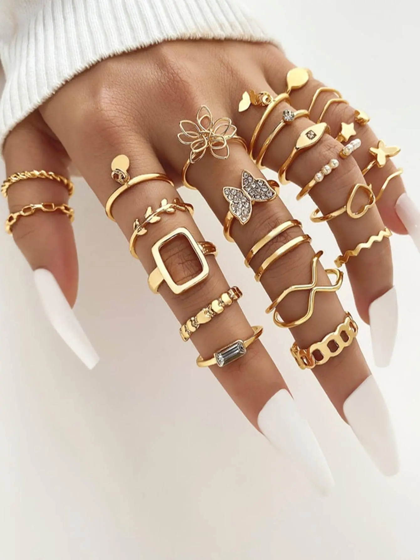 S5f34182eeb534aa4b746f418e05d0ec8c 23pcs/Set Vintage Heart Butterfly Rings Set For Women Fashion Gold-color Geometric Hollow Finger Ring Wedding Party Jewelry Mallzona