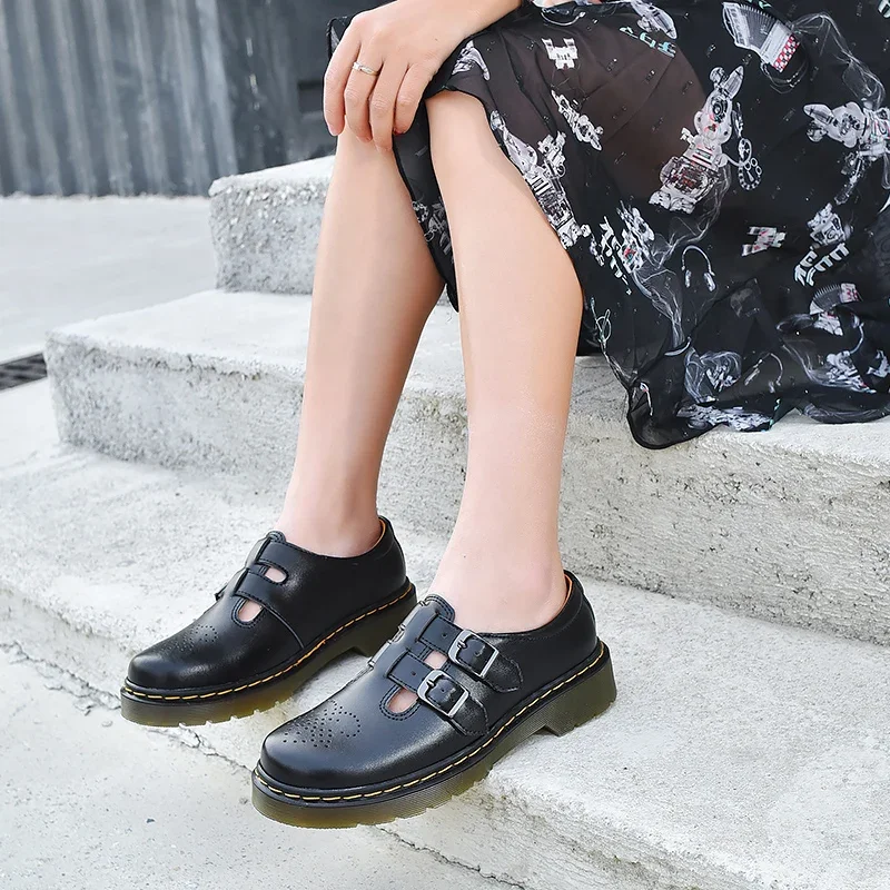 Fashion Shoes for Women British Style Mary Janes Leather Low-Top Women's Shoes Comfortable Casual Sneakers Elegant Footwear