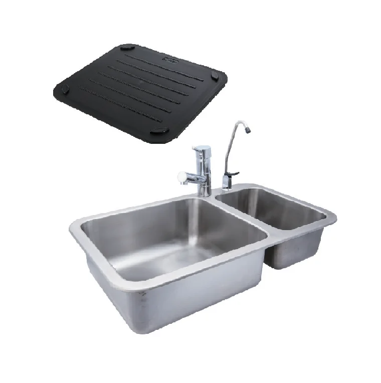 

high quality double bowl stainless steel sink with kitchen sink faucets for RV 636*379*150/120MM