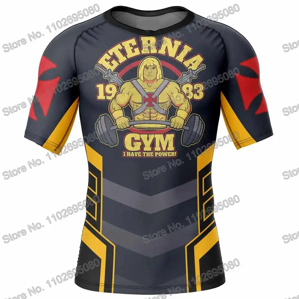 Skeletor He-man Surf Clothing BJJ MMA Men Cartoon Rash Guard Diving T-Shirt Tight Swimwear Summer Beach Floatsuit Women GYM Tops