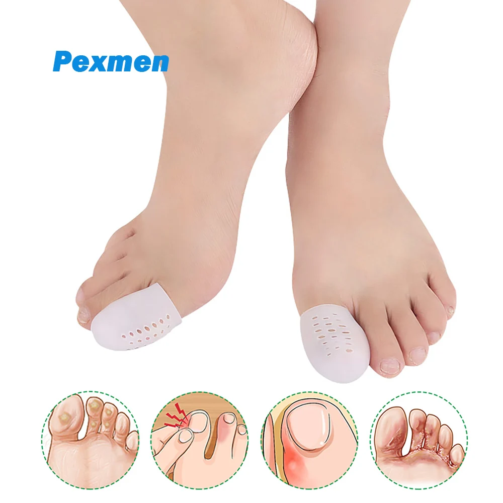 Pexmen 2/4Pcs Gel Big Toe Caps Toe Protectors Silicone Breathable Toe Covers Sleeves for Big Toe Blisters Corns Pain Relief 4pcs anti skid pen sleeves finger protection covers silicone for kids