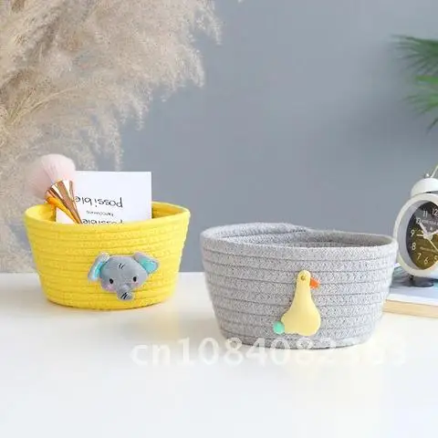 

Hand Woven Cartoon Animals Storage Basket Kids Toys Desktop Organizer Sundries Storage Box Laundry Baskets 16*9CM 1Pcs