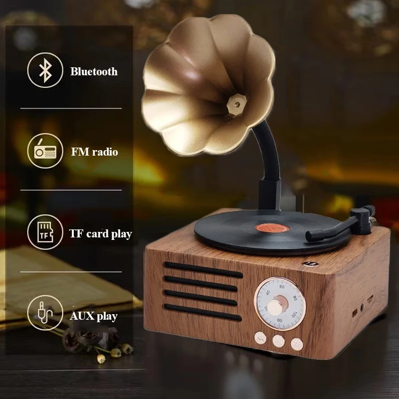 Retro Radio Portatile Mini Radio Fm Altoparlante Bluetooth Mp3 Music Box Giradischi Vintage Con Supporto Per Microfono Tfcard/Aux Play