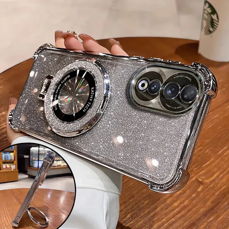 Luxury Magnetic Bracket Shockproof Glitter Case with Holder
