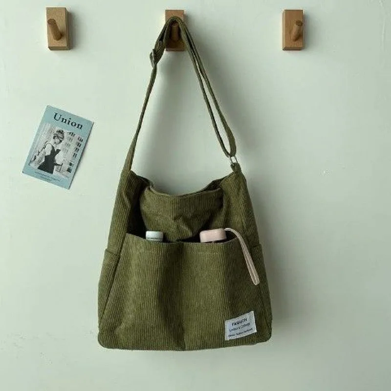 

Women Corduroy Zipper Shoulder Bag Small Cotton Canvas Handbag Casual Tote Female Eco Crossbody Bag Vintage Messenger Bags