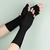 1Pair Sunscreen Protection Fingerless Long Gloves Women Arm Cool Summer Solid Mittens Half Finger Sleeves Black White Nude 2