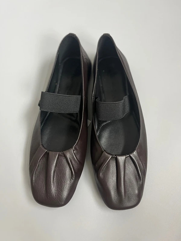 Jenny&Dave Slip-On Loafers New French Retro Fashion Ladies Flat Shoes Pleated Women Shoes Simple Genuine Leather Soft Casual