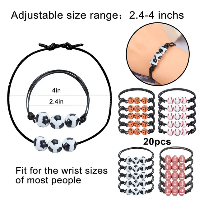 1PC Football Basketball Tennis Rugby Hand Bracelet for Children Men Women Girl Boy Adjustable Baseball Soccer Volleyball Beads 2