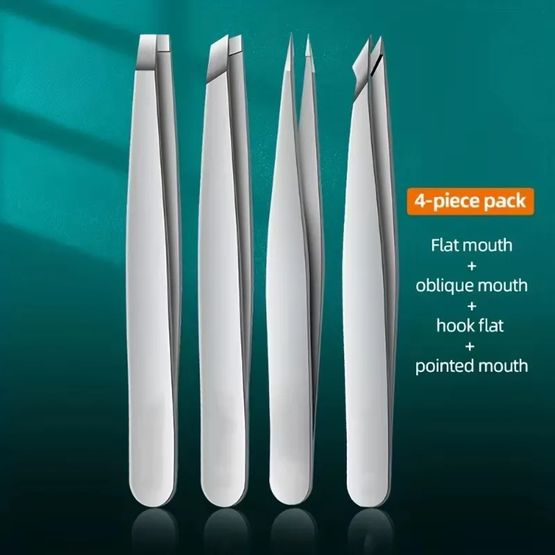 4pcs Precision Tweezers Japanese Banana Stainless Steel Set Unscented For Eyebrow Eyelash Barbs Removal