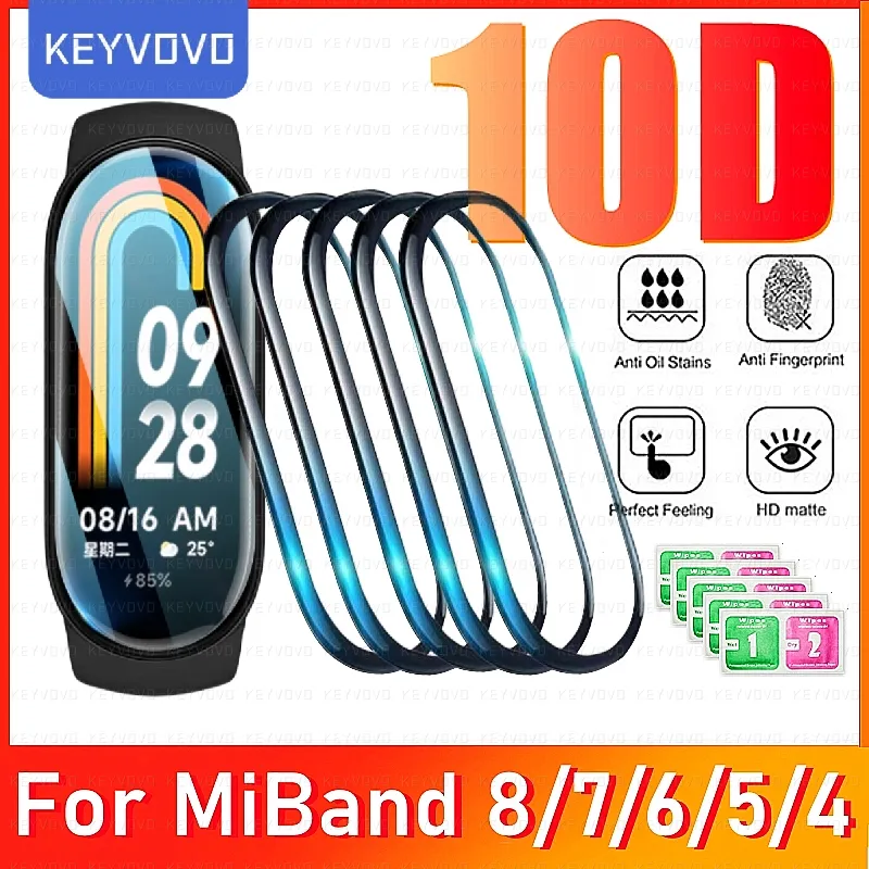 Upgrade 10D Film Glass for Xiaomi Mi Band 8 7 6 5 4 Screen Protector Miband Smart Watchband Protective Cover Case Strap Bracelet 2 in 1 case screen protector film for xiaomi mi band 6 5 4 3 case full protective cover for miband 6 5 band 5 4 3 strap bracelet
