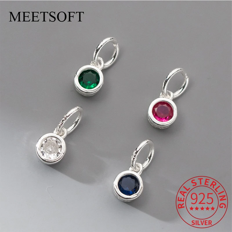 

MEETSOFT S925 Sterling Silver Colorful Zircon Geometric Pendant Charms of DIY Handmade Making Supplies Necklace Bracelet Jewelry