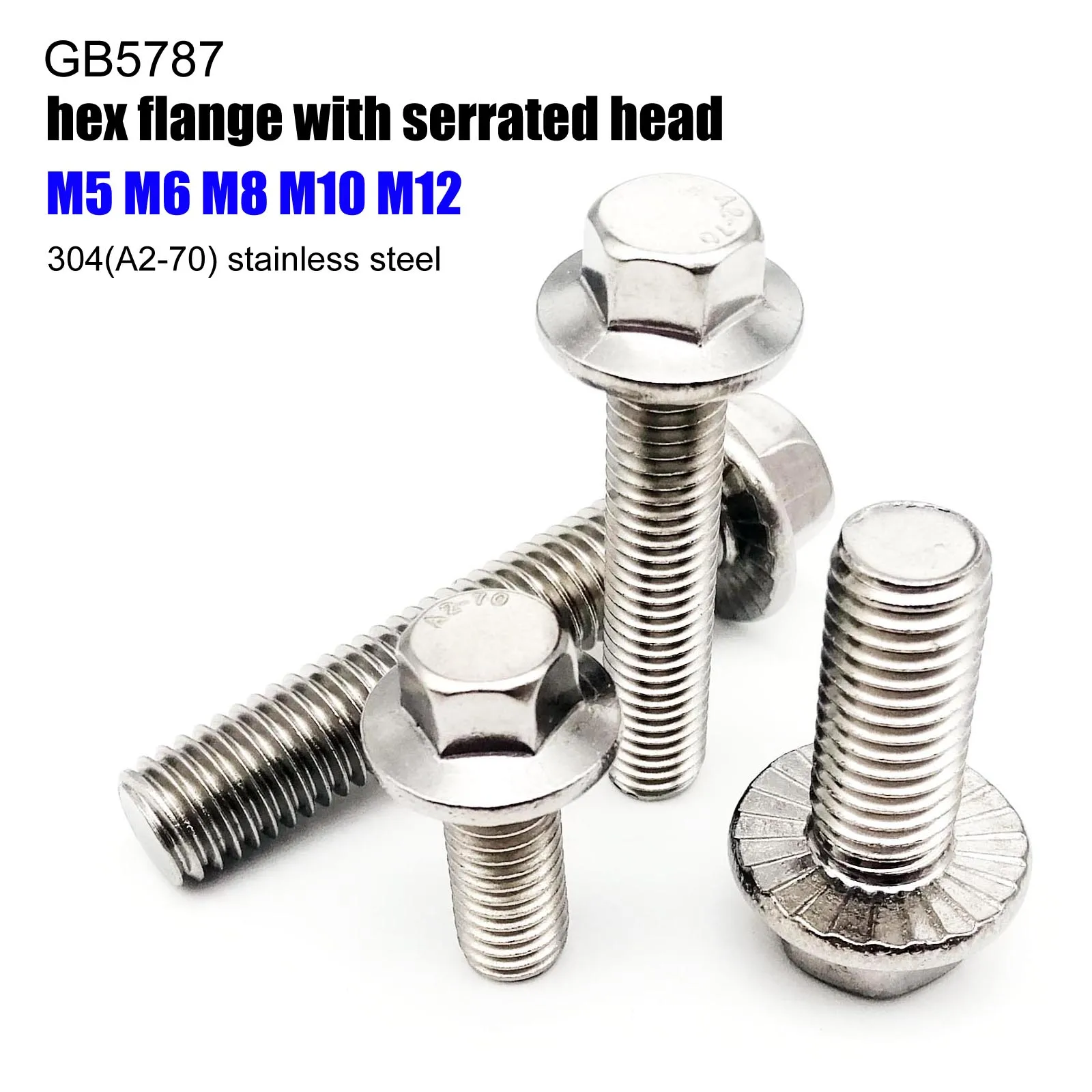 1/10pcs M5 M6 M8 M10 M12 A2-70 304 Stainless Steel GB5787 Hexagon Head Serrated Flange Cap Screw Hex Washer Head Bolt