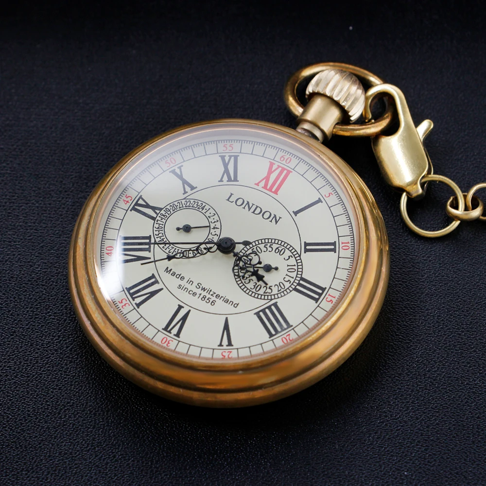 Classic Vintage Gentleman London Steampunk Mechanical Pocket Watch Necklace Pendant Best Holiday Gift for Men and Women