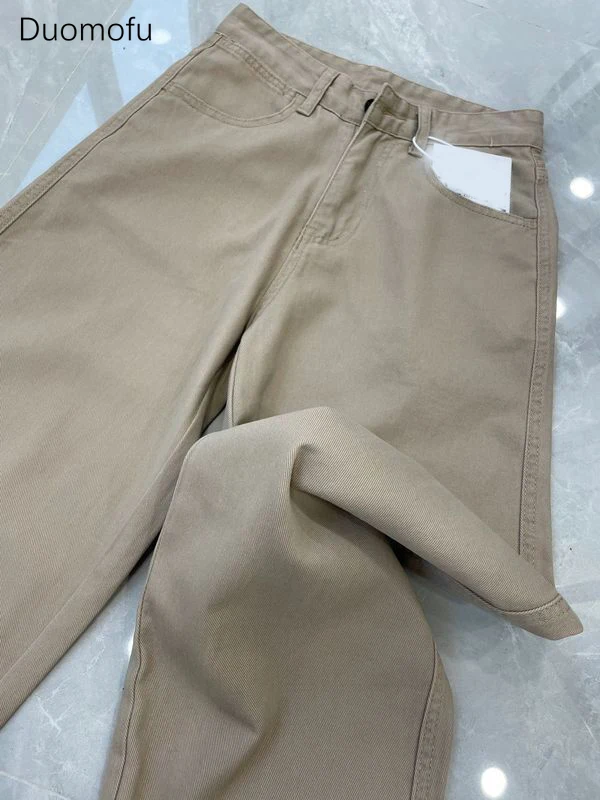 Duomofu Khaki New High Waist Slim Simple Women Jeans Autumn Casual Classic Full Length Fashion Pure Color Straight Female Jeans 5