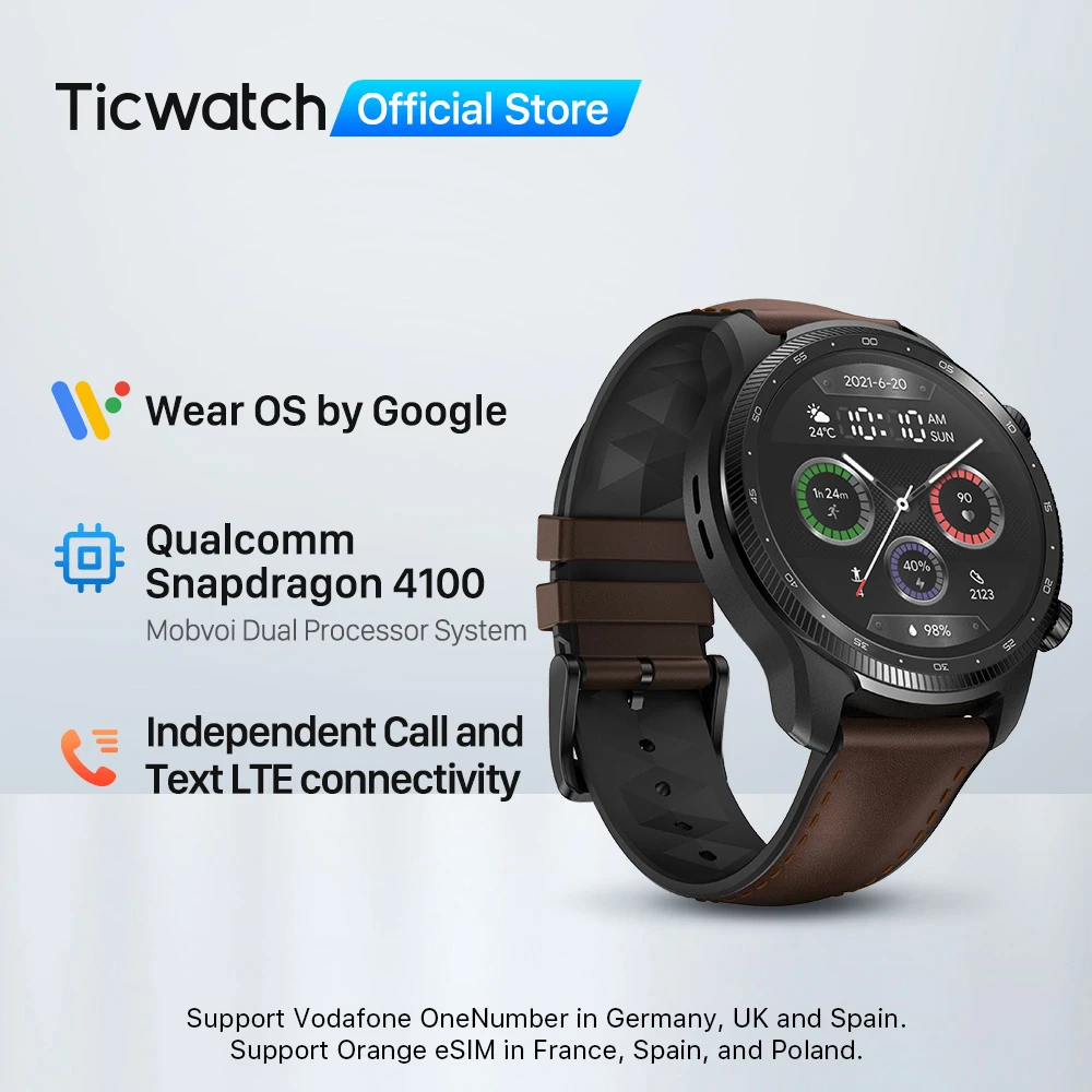 Ticwatch Pro 3 Ultra Lte Wear Os Smartwatch Vodafone And Orange Snapdragon  Wear 4100 Watch Blood Oxygen Ihb Afib Detection Nfc - Smart Watches -  AliExpress