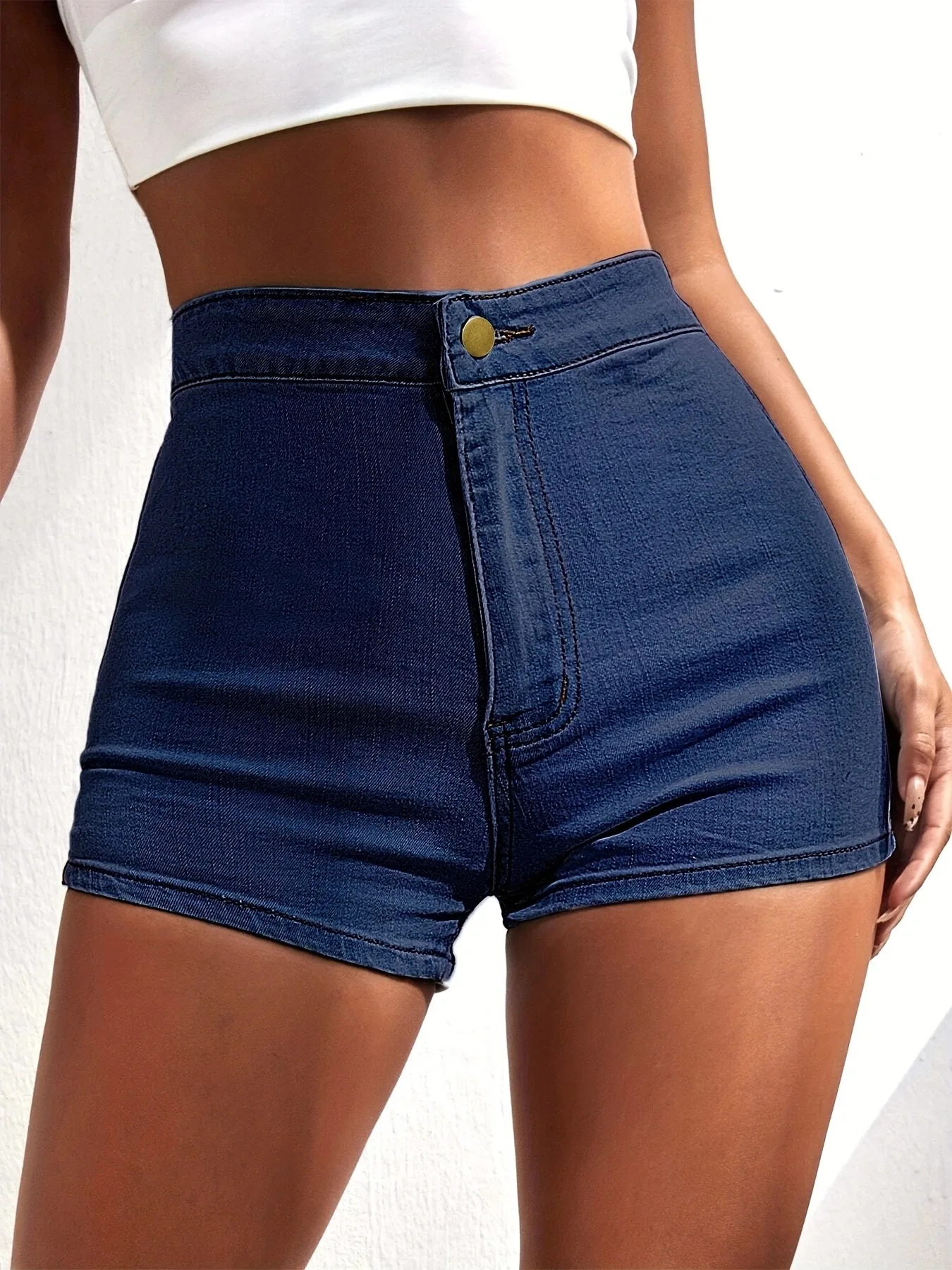 Women's Denim Shorts Summer New Dark Blue Fashion Sexy High Waist Stretch Solid Color Denim Shorts Female