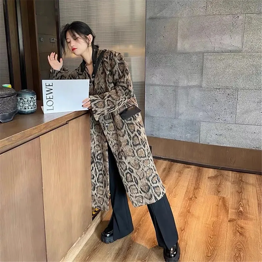 Y2Kformal DressesAutumn And Women'S Winter Thick Plus Cotton Coffee Color Big Snake Stitching Black Medium Long Woolen Retro Coa