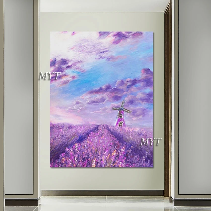 

Lavender Flower Field Beautiful Scenery Wall Painting Modern Purple Abstract Canvas Art Frameless Large Nordic Decor Picture