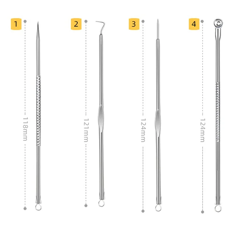 Acne Needle Remove Blackhead Blemish Pimple Comedone 4pcs/Set Double-ended Stainless Steel Facial Cleaning Skin Care 6
