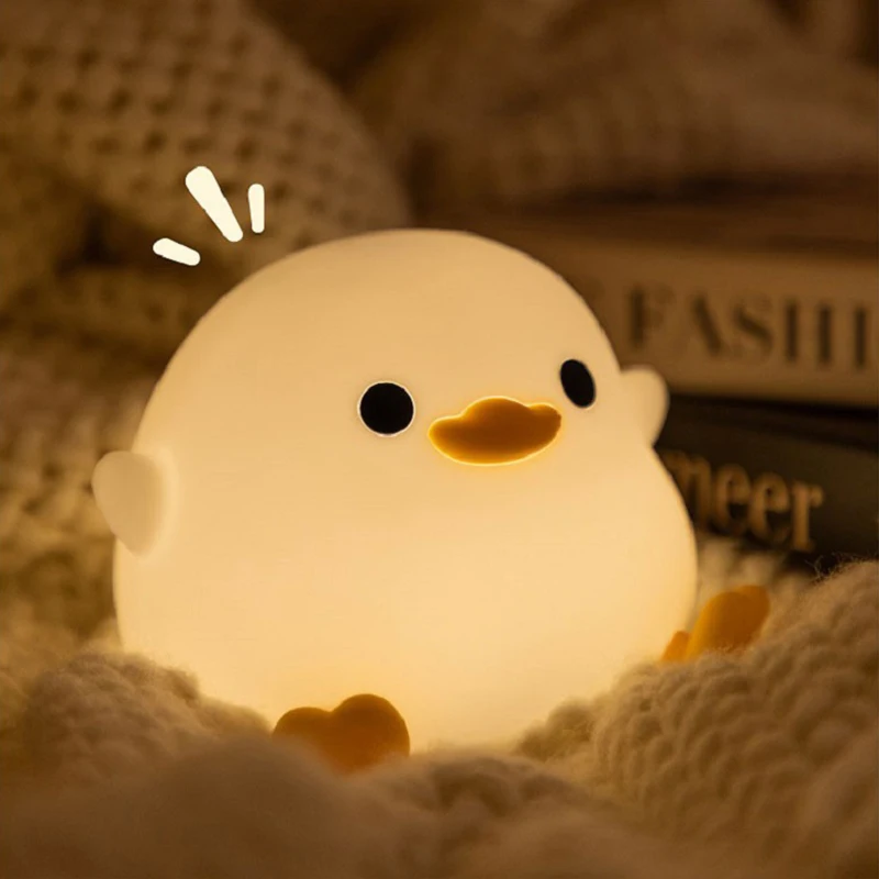 Doudou Duck Soft Silicone Night Light for Kids - USB Rechargeable with Touch Activation and Timer