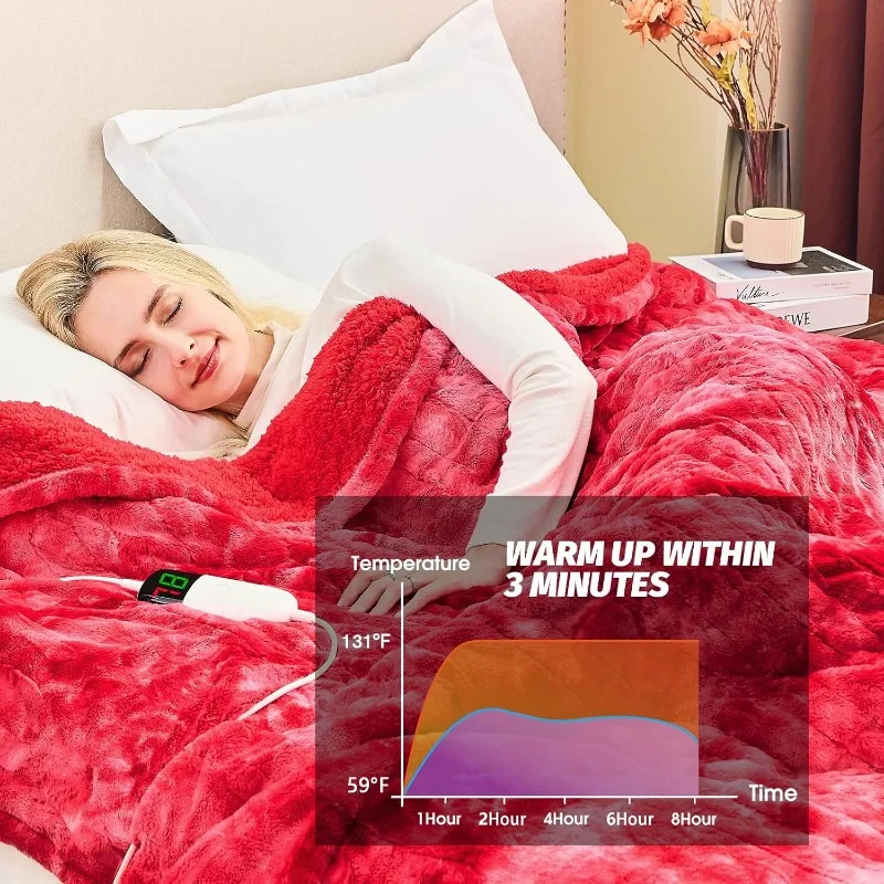 Heated Electric Blanket Queen Size-Fleece Sherpa Heating Blanket for Bed, Faux Fur Warm Heater Blankets with 5-Position Timer