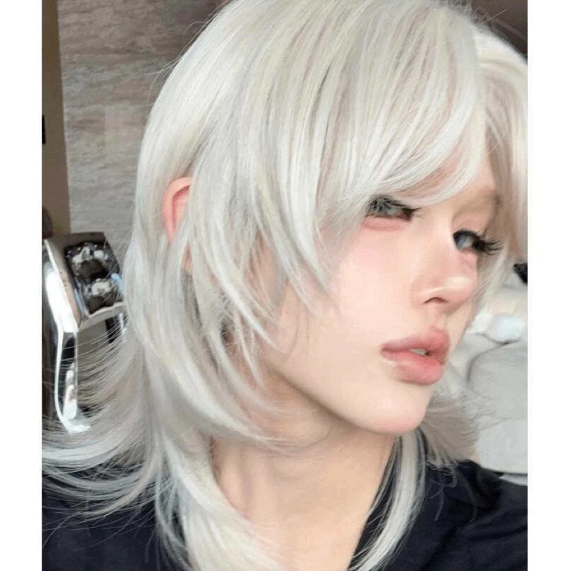 synthesize Wig female forehead lace white blonde middle parted