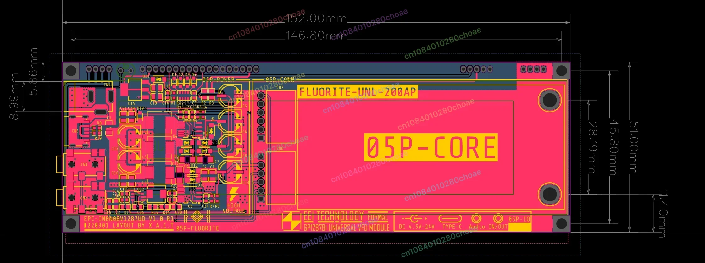 Fluorescent Display 6.1 Inches VFD256x48 Fluorescent Graphic Dot Matrix Display