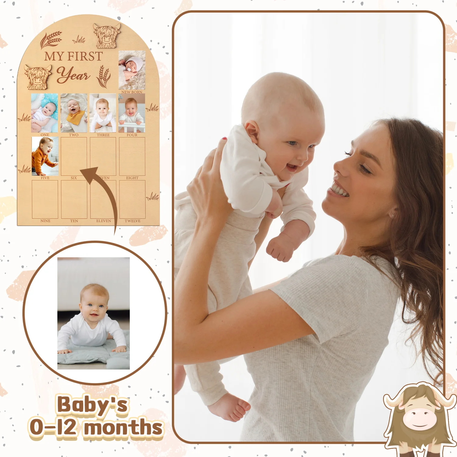 Children Growth Record Album 2pcs Decorated Child Growth Newborn First Year Density Board Birthday Party Room Background Photo Record Collection