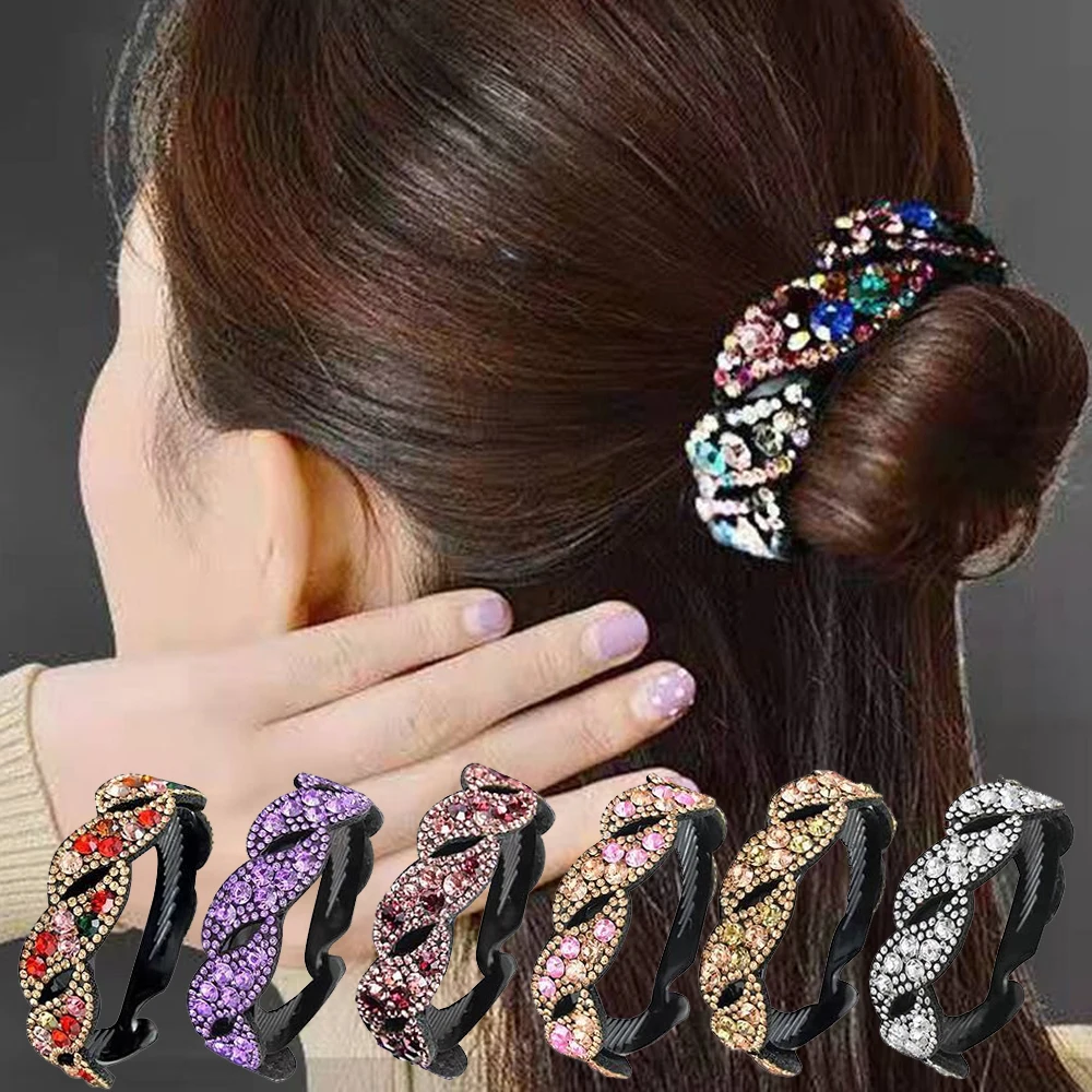 Funkelnden Kristall Stein Geflochtene Haar Clips Frauen Vogel Nest Floral Twist Haar Brötchen Clip Strass Haarnadel Faul Haar Krallen