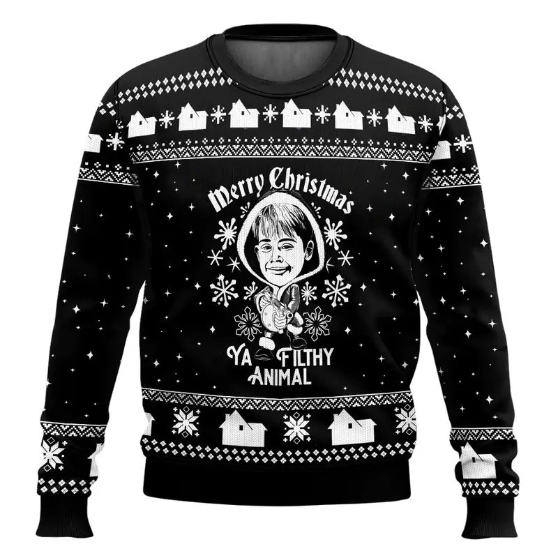 Merry Christmas alone at home Ugly Christmas sweater cartoon animation Men's pullover 2026 fashionable couple shirts Sweatshirt - Image 12