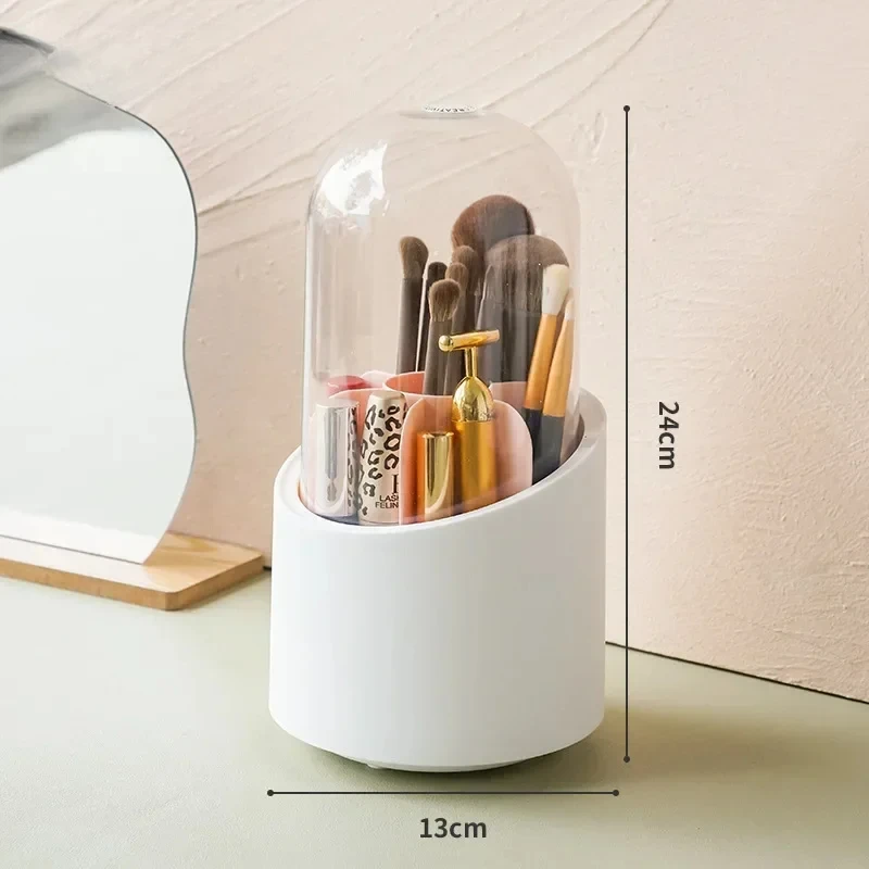 Multifunction 360&deg; Rotating Pen Holder Pencil Makeup Brush Bucket Dust-proof Cosmetic Storage Box Compartment Desktop Organizer