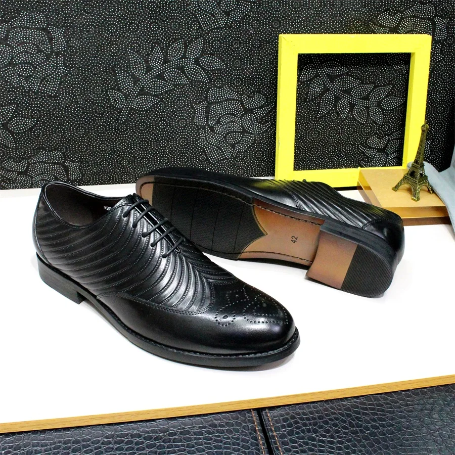 Classic Men's Leather Oxford Shoes Office Handmade Dress Shoes Fashion Wingtip Pattern Lace Up Men's Wedding Dress Shoes Men