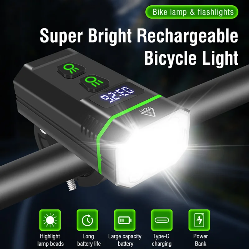 

Upgrade 10 LED 5000mAh Bike Lights with Digital Battery Indicator Bright Flashlight Type C Rechargeable Bicycle Lamp Headlight