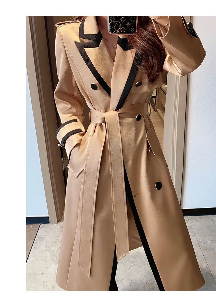 Women's Coat Spring Autumn Windbreaker Khaki Jacket Female Stitching Windproof Long Ladies Cloak High-end Custom Trench Coat New hooded puffer jacket