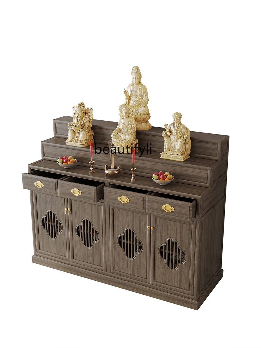 

Chinese Tibetan Style 3-Layer Holder Altar Household Solid Wood Prayer Altar Table Table God of Wealth Buddha Shrine God Cabinet