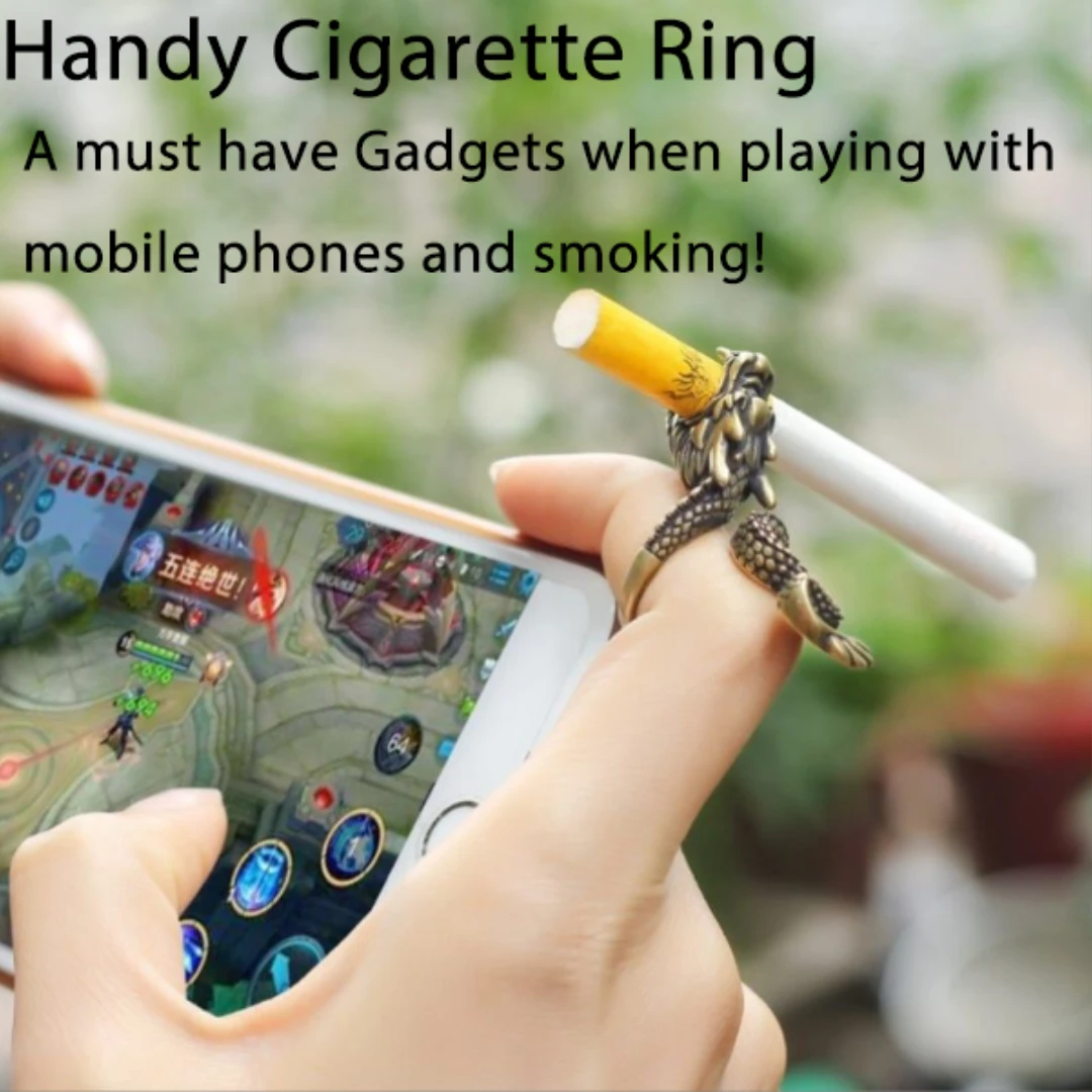 

NEW Copper Ring Cigarette Holder Carved Dragon Ring Men's Ring Clip for Playing Mobile Phones Convinent to Use