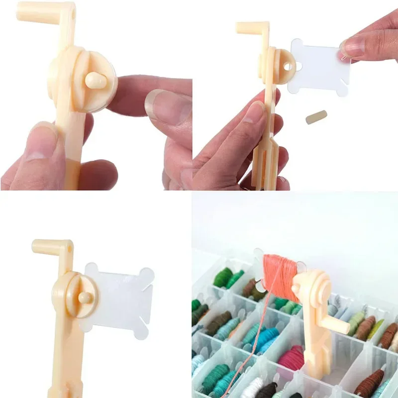 Plastic Bobbins and Bobbin Winder Set Spool Thread Card Embroidery Floss DIY Stitch Thread Organizer Holder for Sewing Accessories Embroidery Floss Organizer