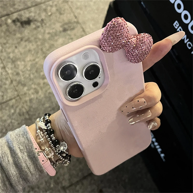 Luxury Rhinestone Bow Leather Phone Case - Shockproof & Stylish