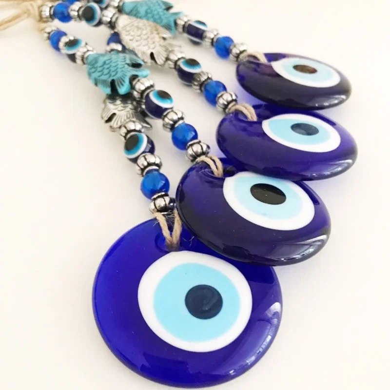 Unique Glass Eye Pendant with Devil's Blue Eye Charm - Fish Shape Hanging Decoration for Home Wall and Car Good Luck Amulet Gift