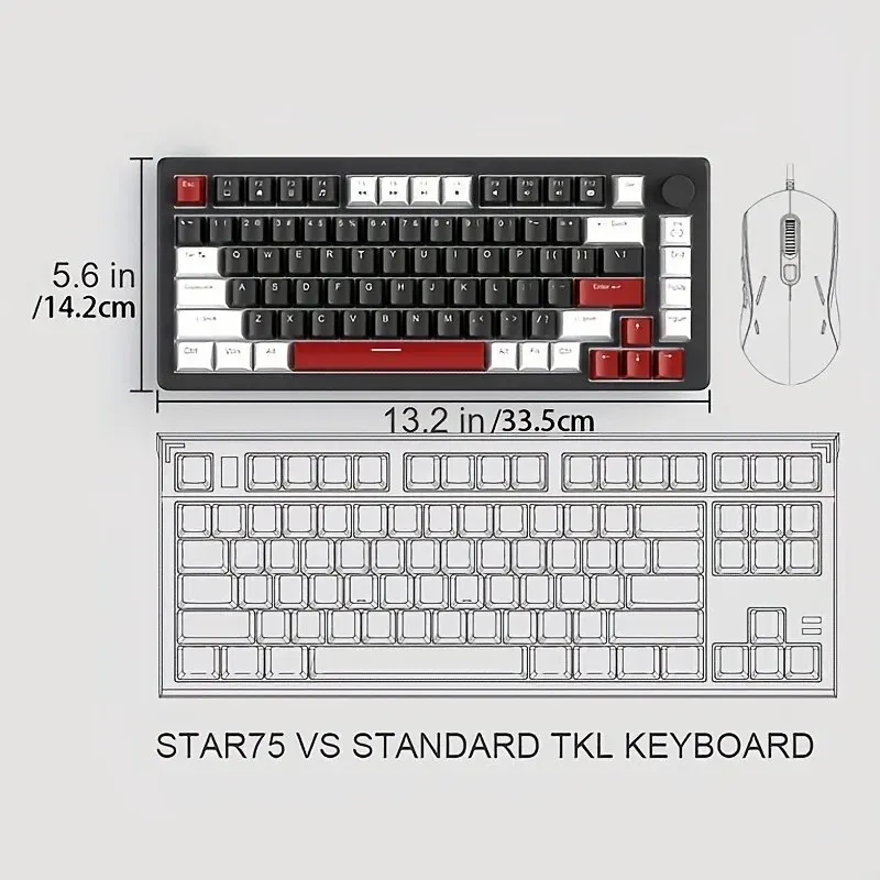 MageGee-75 % Teclado mecânico do jogo, Backlit azul, prendido, teclado com interruptores amarelos, espuma de EVA, controle do botão