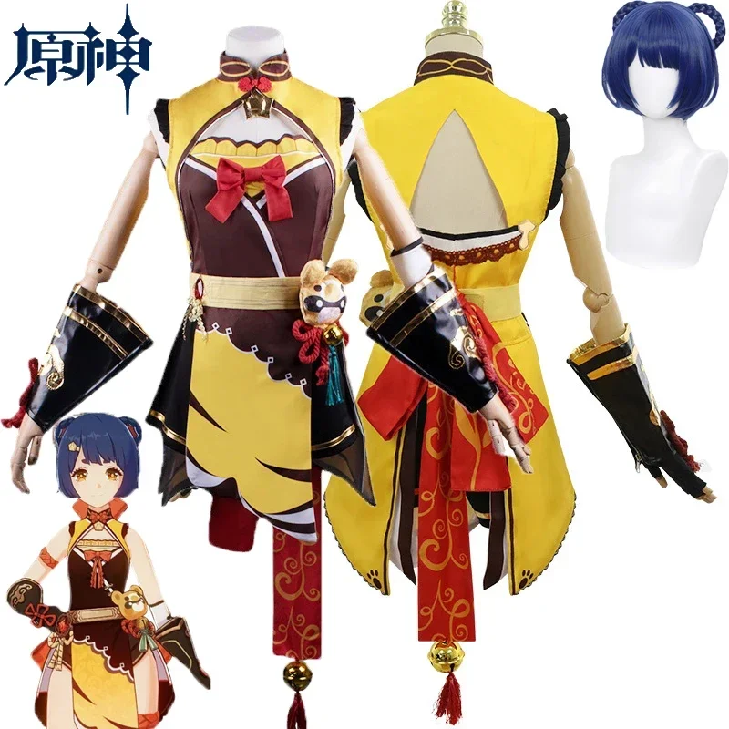 

Xiangling Cosplay Costume Wig Game Genshin Impact Xiangling Cosplay Genshin Costume Xiang ling Dress Halloween Costumes Women