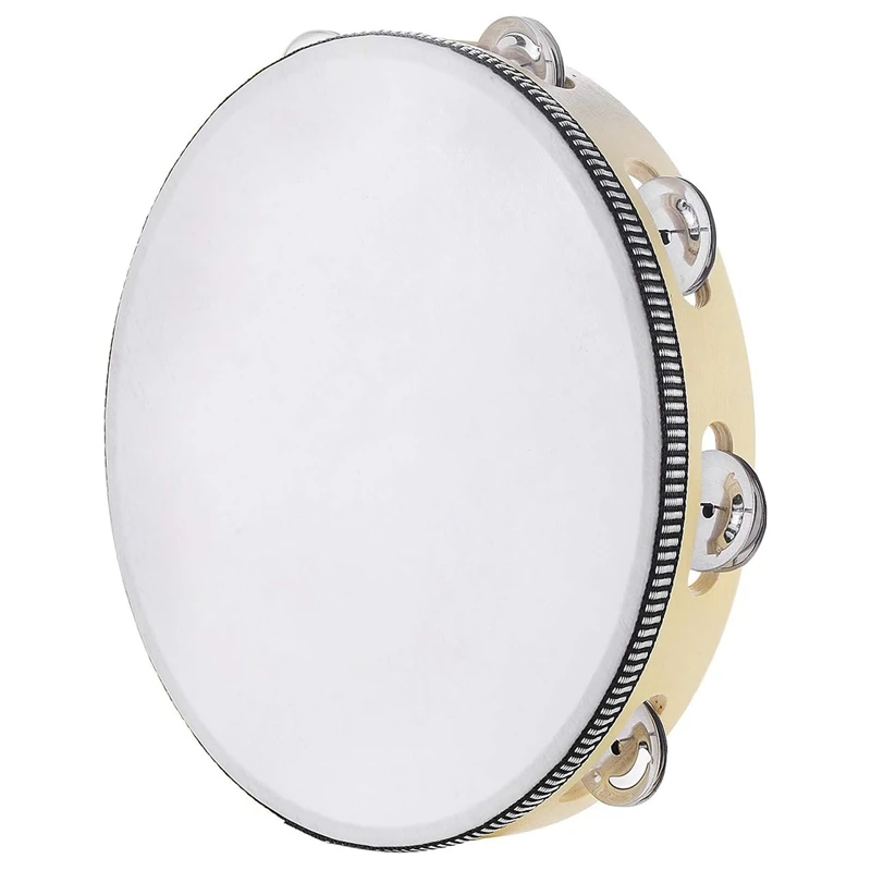 10 Inch Hand Held Drum Bell Birch Tambourine Metal Tambourine Jingles Percussion Gift Musical Educational Instrument For Adults