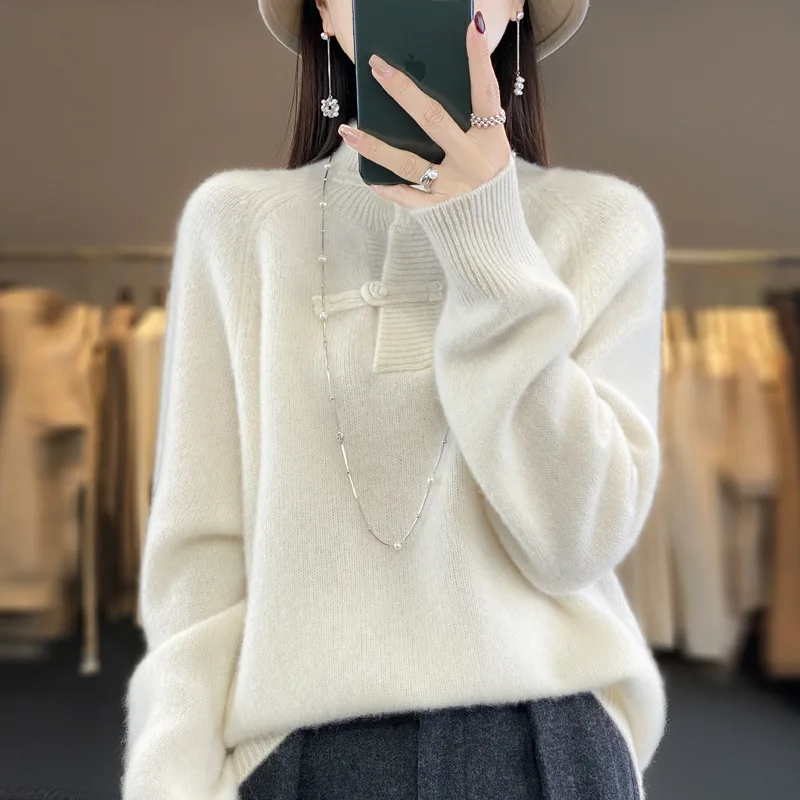 

2023 Autumn/Winter New Woolen Sweater Women's China Button Knitted Sweater Fashion Chinese Style Woolen Knitted fashion Top