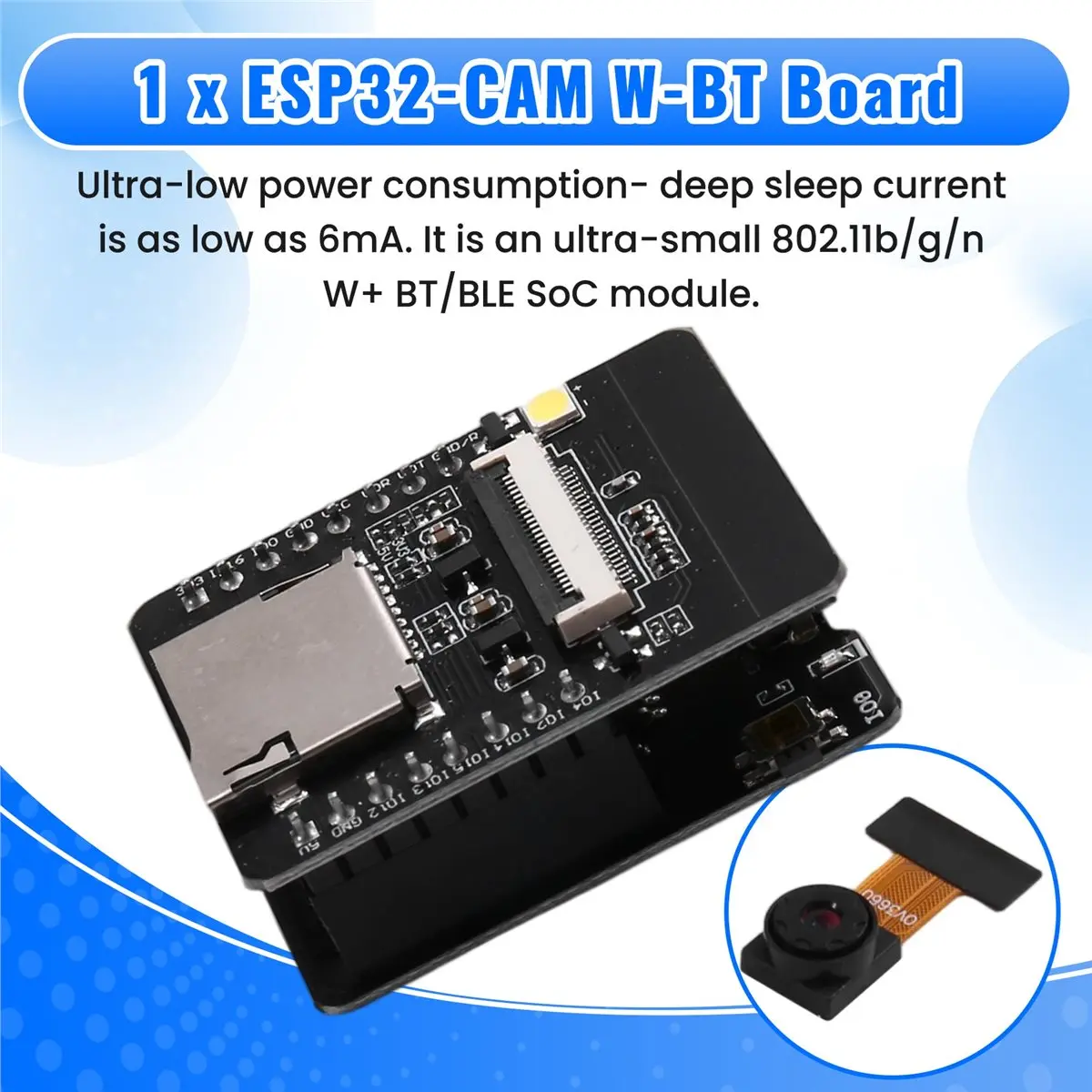 A10R ESP32-CAM W-BT 보드 ESP32-CAM-MB 마이크로 USB-시리얼 포트 CH-340G (OV2640 2MP 카메라 모듈 포함)
