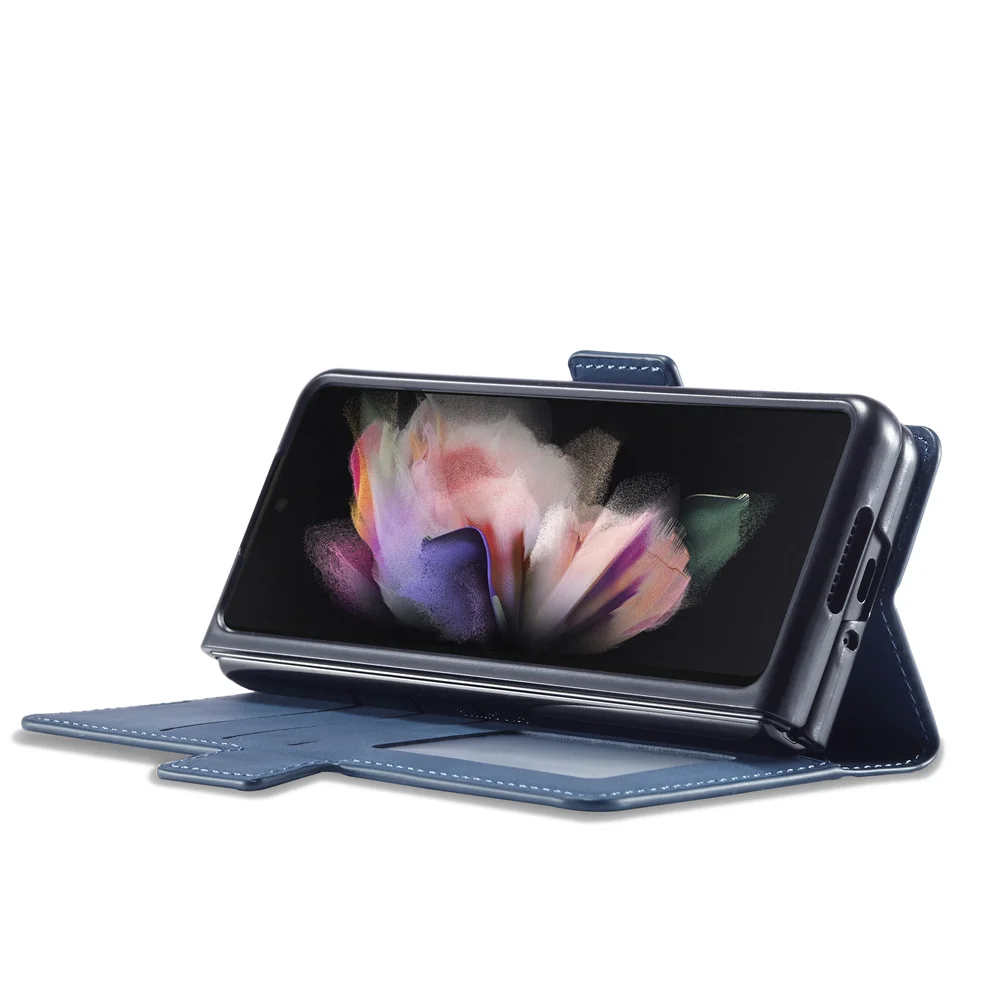 Luxury Calfskin Magnetic Flip Leather Case for Galaxy Z Fold 3/Z Fold 4 Full Protection Folding Wallet Case Phone Book
