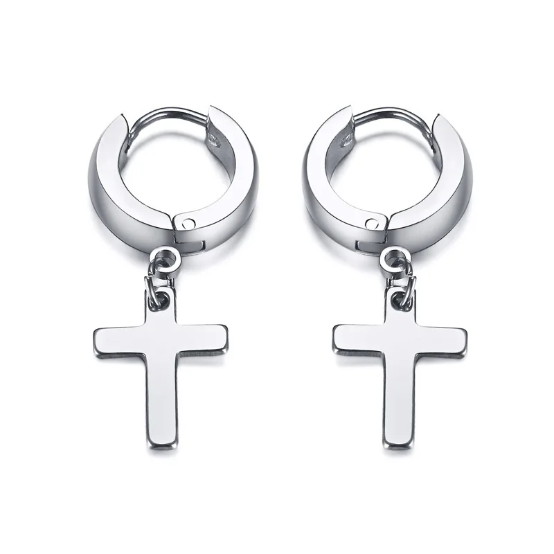 JewelryWe Orecchini A Croce In Acciaio Inossidabile - Unisex, Eleganti, Con Finitura Lucida - Regalo Per Compleanno, Fidanzamento, Promessa, Unisex - 5