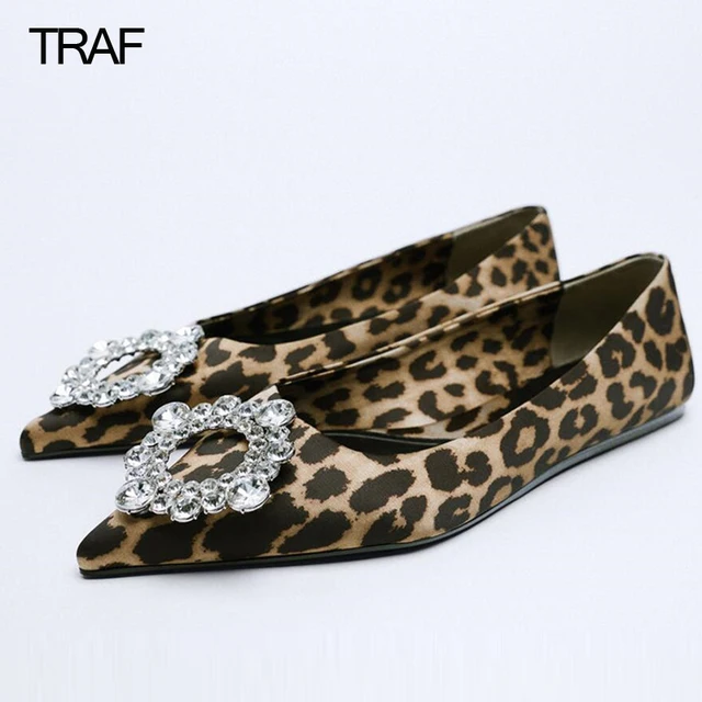 TRAF Summer Women's Flat Shoes 2022 Shoes Without Heels Rhinestone Leopard Print Ladies Brand Casual Woman Flats low shoes 1