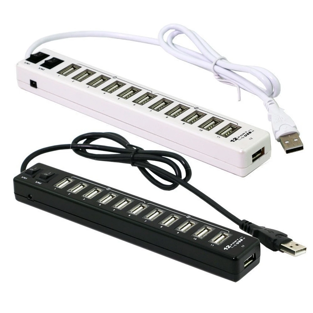 USB Hub 12 Ports USB 2.0 Hub Multi Usb Splitter Switch with EU / US Power Adapter for Macbook Air Laptop PC